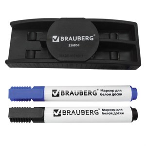 Набор для магнитно-маркерной доски (магнитный стиратель, 2 маркера 5 мм: черный, синий), BRAUBERG, 236853 - фото 2631346