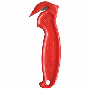 Нож складской безопасный BRAUBERG "Logistic", для вскрытия упаковочных материалов, красный, блистер, 236969 - фото 2631849