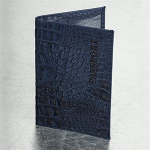 Обложка для паспорта натуральная кожа кайман, "PASSPORT", темно-синяя, BRAUBERG, 237196 - фото 2632461