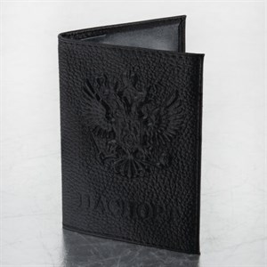 Обложка для паспорта натуральная кожа флоттер, "Герб", черная, BRAUBERG, 237198 - фото 2632464