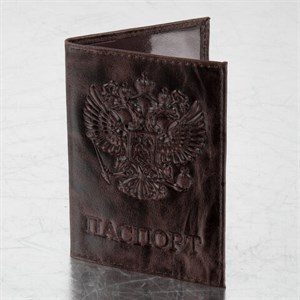 Обложка для паспорта натуральная кожа пулап, 3D герб + тиснение "ПАСПОРТ", темно-коричневая, BRAUBERG, 238194 - фото 2637405