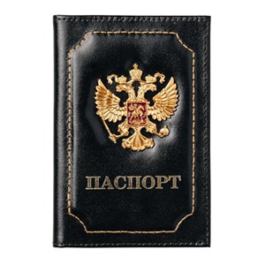 Обложка для паспорта натуральная кожа шик, 3D герб + тиснение "ПАСПОРТ", черная, BRAUBERG, 238201 - фото 2637414