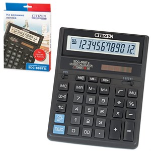 Калькулятор настольный CITIZEN SDC-888TII (203х158 мм), 12 разрядов, двойное питание - фото 2638163