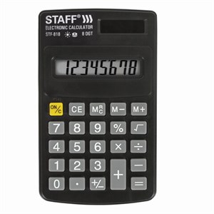 Калькулятор карманный STAFF STF-818 (102х62 мм), 8 разрядов, двойное питание, 250142 - фото 2638228