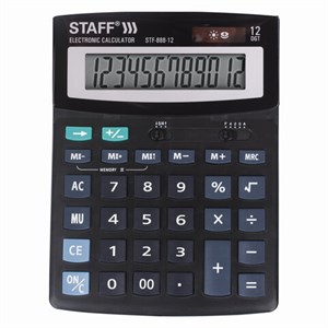 Калькулятор настольный STAFF STF-888-12 (200х150 мм), 12 разрядов, двойное питание, 250149 - фото 2638249