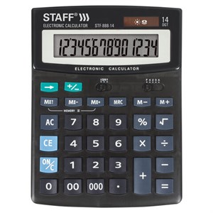 Калькулятор настольный STAFF STF-888-14 (200х150 мм), 14 разрядов, двойное питание, 250182 - фото 2638265