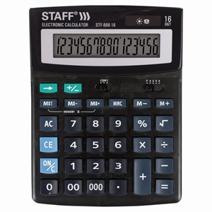 Калькулятор настольный STAFF STF-888-16 (200х150 мм), 16 разрядов, двойное питание, 250183 - фото 2638305