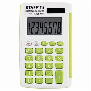 Калькулятор карманный STAFF STF-6238 (104х63 мм), 8 разядов, двойное питание, БЕЛЫЙ С ЗЕЛЁНЫМИ КНОПКАМИ, блистер, 250283 - фото 2638394