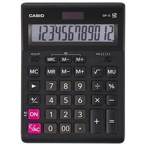 Калькулятор настольный CASIO GR-12-W (209х155 мм), 12 разрядов, двойное питание, черный, европодвес, GR-12-W-EP - фото 2638533