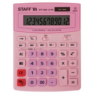 Калькулятор настольный STAFF STF-888-12-PK (200х150 мм) 12 разрядов, двойное питание, РОЗОВЫЙ, 250452 - фото 2638846