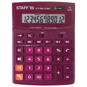 Калькулятор настольный STAFF STF-888-12-WR (200х150 мм) 12 разрядов, двойное питание, БОРДОВЫЙ, 250454 - фото 2638880