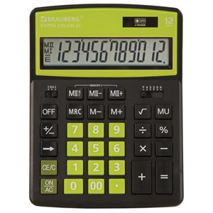 Калькулятор настольный BRAUBERG EXTRA COLOR-12-BKLG (206x155 мм), 12 разрядов, двойное питание, ЧЕРНО-САЛАТОВЫЙ, 250477 - фото 2639005