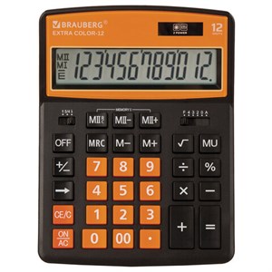 Калькулятор настольный BRAUBERG EXTRA COLOR-12-BKRG (206x155 мм), 12 разрядов, двойное питание, ЧЕРНО-ОРАНЖЕВЫЙ, 250478 - фото 2639014