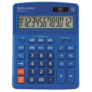 Калькулятор настольный BRAUBERG EXTRA-12-BU (206x155 мм), 12 разрядов, двойное питание, СИНИЙ, 250482 - фото 2639129