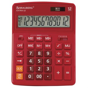 Калькулятор настольный BRAUBERG EXTRA-12-WR (206x155 мм), 12 разрядов, двойное питание, БОРДОВЫЙ, 250484 - фото 2639151