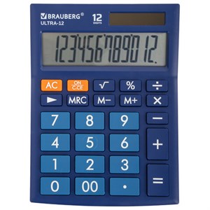 Калькулятор настольный BRAUBERG ULTRA-12-BU (192x143 мм), 12 разрядов, двойное питание, СИНИЙ, 250492 - фото 2639233