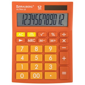 Калькулятор настольный BRAUBERG ULTRA-12-RG (192x143 мм), 12 разрядов, двойное питание, ОРАНЖЕВЫЙ, 250495 - фото 2639239
