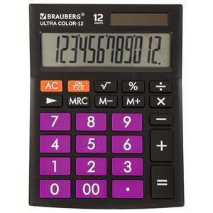 Калькулятор настольный BRAUBERG ULTRA COLOR-12-BKPR (192x143 мм), 12 разрядов, двойное питание, ЧЕРНО-ФИОЛЕТОВЫЙ, 250501 - фото 2639301