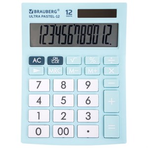 Калькулятор настольный BRAUBERG ULTRA PASTEL-12-LB (192x143 мм), 12 разрядов, двойное питание, ГОЛУБОЙ, 250502 - фото 2639312