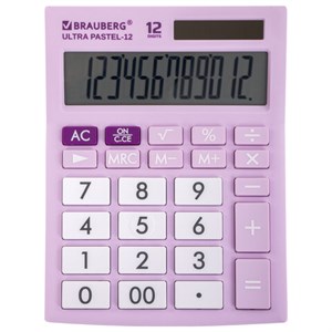 Калькулятор настольный BRAUBERG ULTRA PASTEL-12-PR (192x143 мм), 12 разрядов, двойное питание, СИРЕНЕВЫЙ, 250505 - фото 2639330