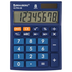 Калькулятор настольный BRAUBERG ULTRA-08-BU, КОМПАКТНЫЙ (154x115 мм), 8 разрядов, двойное питание, СИНИЙ, 250508 - фото 2639358