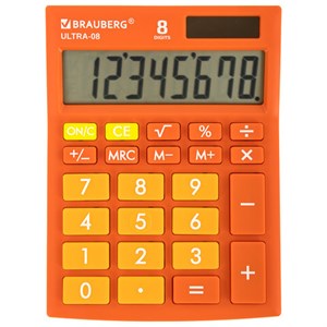Калькулятор настольный BRAUBERG ULTRA-08-RG, КОМПАКТНЫЙ (154x115 мм), 8 разрядов, двойное питание, ОРАНЖЕВЫЙ, 250511 - фото 2639407