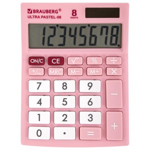 Калькулятор настольный BRAUBERG ULTRA PASTEL-08-PK, КОМПАКТНЫЙ (154x115 мм), 8 разрядов, двойное питание, РОЗОВЫЙ, 250514 - фото 2639447