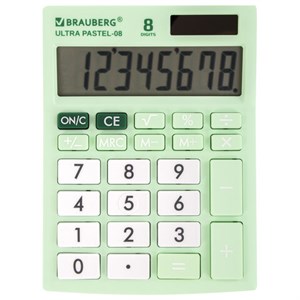 Калькулятор настольный BRAUBERG ULTRA PASTEL-08-LG, КОМПАКТНЫЙ (154x115 мм), 8 разрядов, двойное питание, МЯТНЫЙ, 250515 - фото 2639464