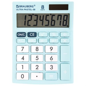 Калькулятор настольный BRAUBERG ULTRA PASTEL-08-LB, КОМПАКТНЫЙ (154x115 мм), 8 разрядов, двойное питание, ГОЛУБОЙ, 250513 - фото 2639469