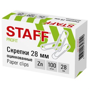 Скрепки STAFF, 28 мм, оцинкованные, 100 шт., в картонной коробке, 270451 - фото 2641220