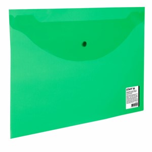 Папка-конверт с кнопкой STAFF, А4, до 100 листов, прозрачная, зеленая 0,15 мм, 270468 - фото 2641308