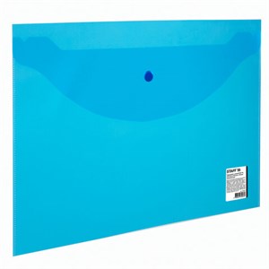 Папка-конверт с кнопкой STAFF, А4, до 100 листов, прозрачная, синяя, 0,15 мм, 270470 - фото 2641331