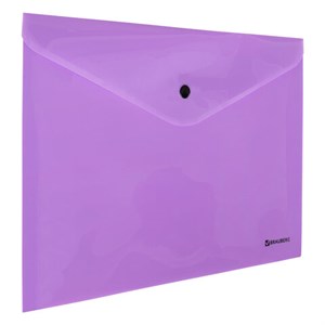 Папка-конверт с кнопкой BRAUBERG "Pastel", А4, до 100 листов, непрозрачная, лиловая, 0,18 мм, 270475 - фото 2641388
