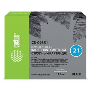 Картридж струйный CACTUS (CS-C9351) для HP Deskjet 3920/3940/officeJet4315, черный - фото 2656456