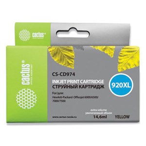 Картридж струйный CACTUS (CS-CD974) для HP Officejet 6000/6500/7000, желтый - фото 2656466