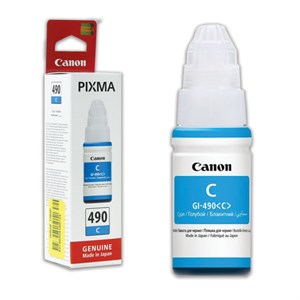 Чернила CANON (GI-490С) для СНПЧ Pixma G1400\G2400\G3400, голубые, ресурс 7000 стр., оригинальные, 0664C001 - фото 2656853