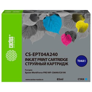 Картридж струйный CACTUS (CS-EPT04A240) для Epson WorkForce Pro WF-C8190, WF-C8690, голубой, 85 мл - фото 2659213