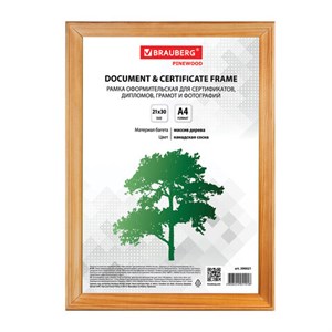 Рамка 21х30 см, дерево, багет 18 мм, BRAUBERG "HIT", канадская сосна, стекло, 390021 - фото 2659287