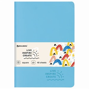 Тетрадь 48 л. в клетку обложка кожзам SoftTouch, сшивка, A5 (147х210мм), ГОЛУБОЙ, BRAUBERG RAINBOW, 403880 - фото 2662969
