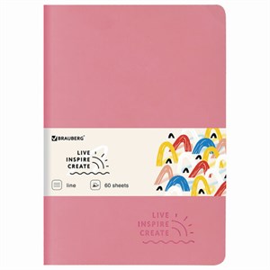 Тетрадь 60 л. в линию обложка кожзам SoftTouch, сшивка, B5 (179х250мм), РОЗОВЫЙ, BRAUBERG RAINBOW, 403885 - фото 2663002