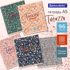 Тетрадь А5 96 л. BRAUBERG скоба, клетка, обложка картон, "Terrazzo" (микс в спайке), 404437 - фото 2665488