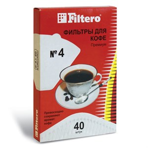 Фильтр FILTERO ПРЕМИУМ № 4 для кофеварок, бумажный, отбеленный, 40 штук, № 4/40, №4/40 - фото 2667583