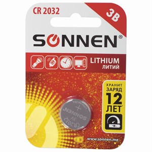 Батарейка SONNEN Lithium, CR2032, литиевая, 1 шт., в блистере, 451974 - фото 2669605