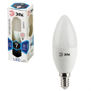 Лампа светодиодная ЭРА, 7 (60) Вт, цоколь E14, "свеча", холодный белый свет, 30000 ч., LED smdB35-7w-840-E14 - фото 2669633