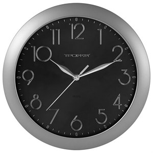 Часы настенные TROYKA 11170182, круг, черные, серебристая рамка, 29х29х3,5 см - фото 2669654