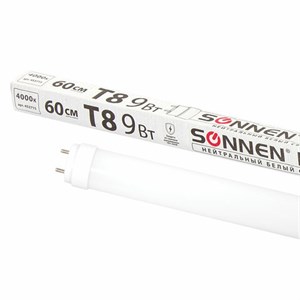 Лампа-трубка светодиодная SONNEN, 9 Вт, 30000 ч, 60 см, нейтральный белый (аналог 18 Вт люминесцентной лампы), LED T8-9W-4000-G13, 453715 - фото 2669798