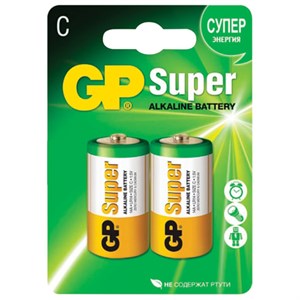 Батарейки GP Super, С (LR14, 14А), алкалиновые, КОМПЛЕКТ 2 шт., блистер, 14A-2CR2 - фото 2669824