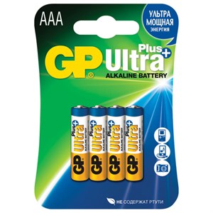 Батарейки КОМПЛЕКТ 4 шт., GP Ultra Plus, AAA (LR03, 24 А), алкалиновые, мизинчиковые, 24AUPNEW-2CR4 - фото 2669827