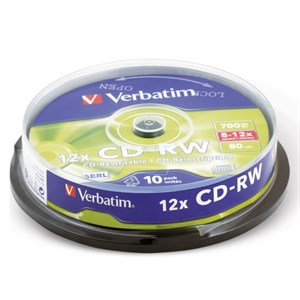 Диски CD-RW VERBATIM 700 Mb 12х Cake Box (упаковка на шпиле), КОМПЛЕКТ 10 шт., 43480 - фото 2673816