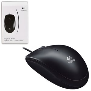 Мышь проводная LOGITECH B100, USB, 2 кнопки + 1 колесо-кнопка, оптическая, черная, 910-003357 - фото 2674110